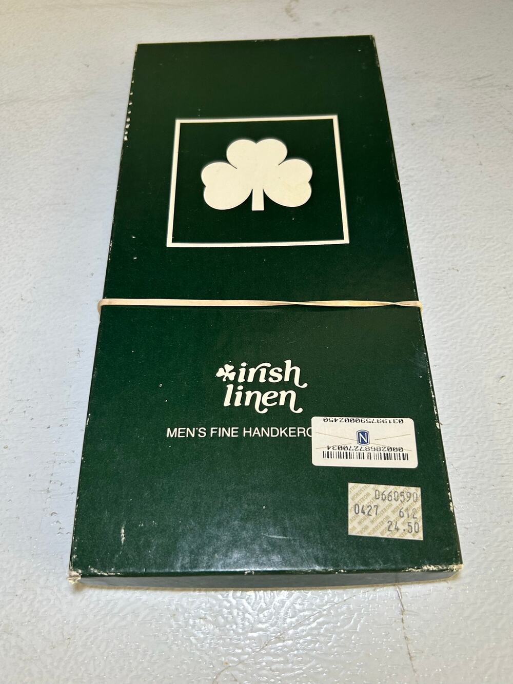 Vintage Irish Linen Men Handkerchiefs Set of 2 White Hemstitched New in Box NOS